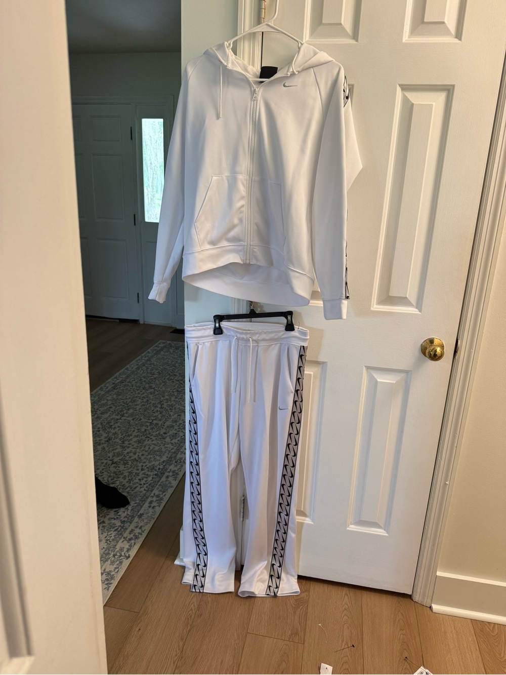 Nike White Women's Hooded Track Jacket and Logo Stripe Joggers